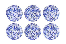 Hermia Juego de Platos para Postre Blue Wave, 6 Unidades, Porcelana Azul y Blanco, 19.3 x 19.3 x 2 cm